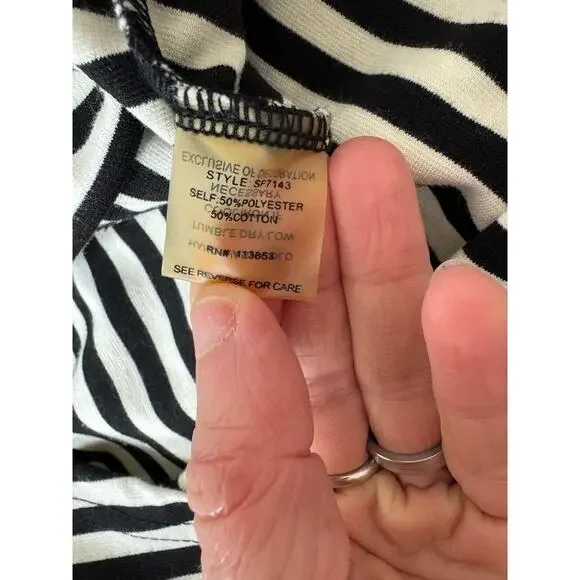 Pixley Kathy Dress Black & Cream Stripes Stretch A-Line Fit & Flare V-Back Large - Picture 5 of 8